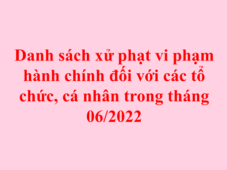 Danh sách xử phạt vi phạm hành chính đối với các tổ chức, cá nhân trong tháng 06/2022