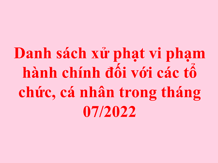 Danh sách xử phạt vi phạm hành chính đối với các tổ chức, cá nhân trong tháng 07/2022