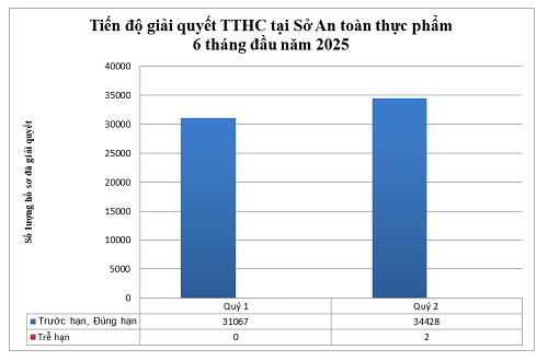 Kết quả tiếp nhận và giải quyết thủ tục hành chính tại Sở An toàn thực phẩm trong Quý II năm 2025