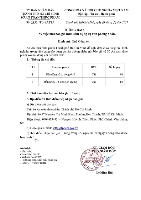 Thông báo về việc mời báo giá mua sắm dụng cụ văn phòng phẩm