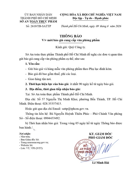 Thông báo mời báo giá cung cấp văn phòng phẩm